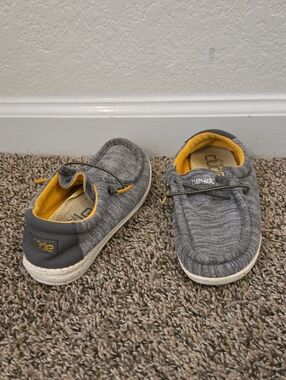 Hey Dude Kids Gray Slip-On Sneakers with Yellow Lining